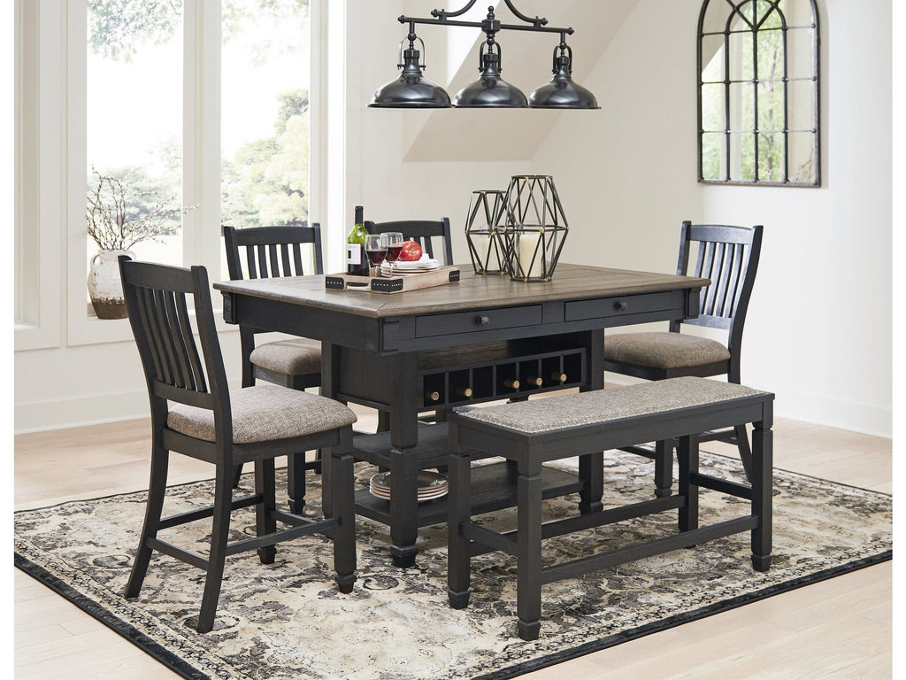 Tyler Creek /Gray Counter Height Dining Table and 4 Barstools and Bench, Black