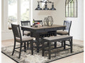 Tyler Creek /Gray Counter Height Dining Table and 4 Barstools and Bench, Black