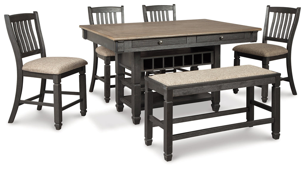 Tyler Creek /Gray Counter Height Dining Table and 4 Barstools and Bench, Black