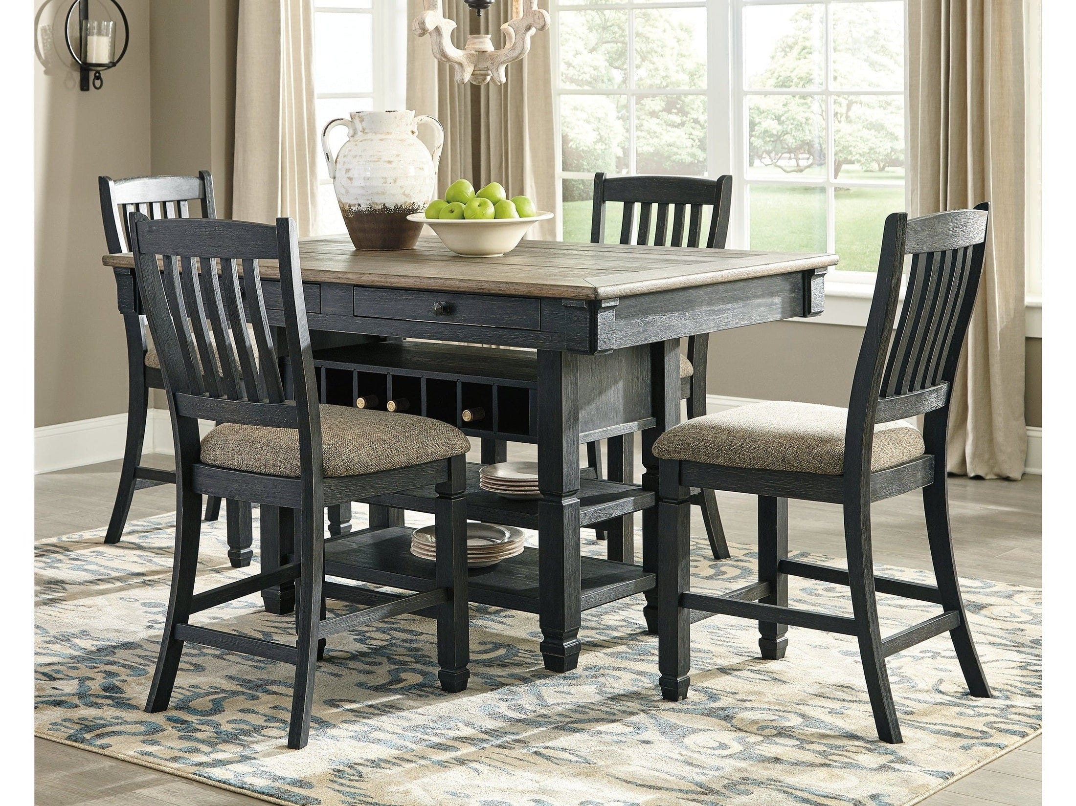 Tyler Creek Black/Gray Counter Height Dining Table with 4 Barstools