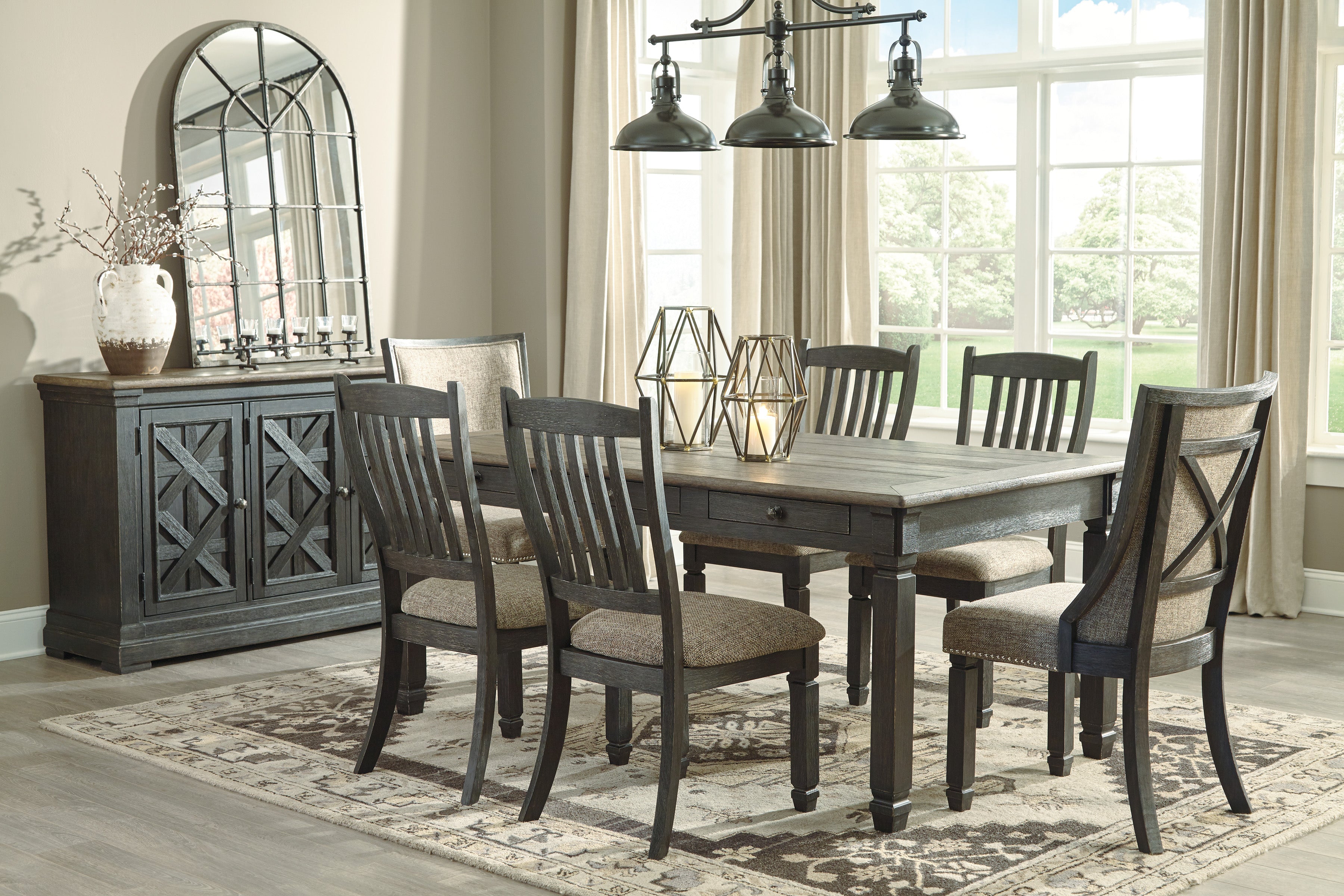 Tyler Creek Black/Gray Dining Table with 6 Chairs with Server