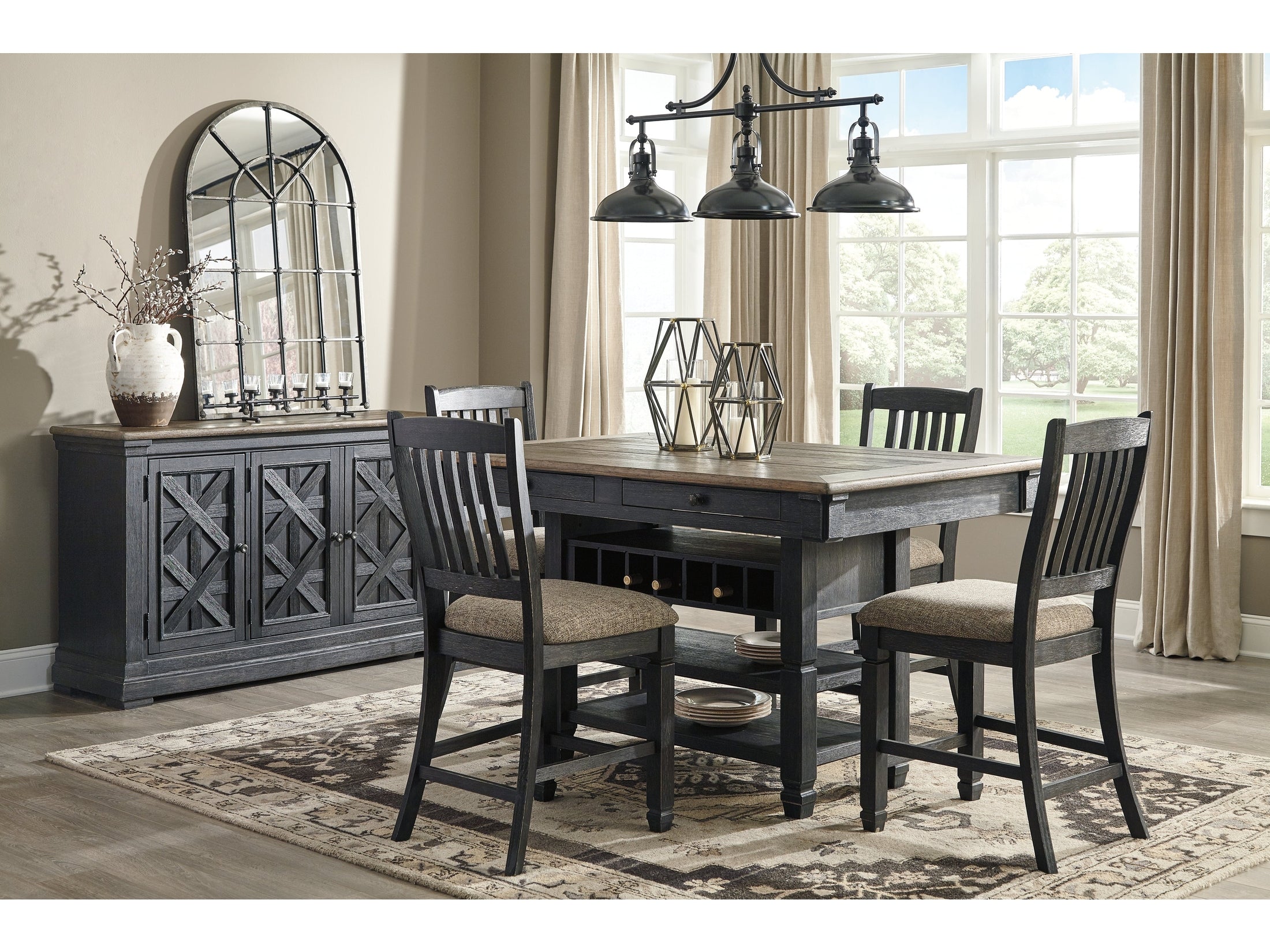 Tyler Creek /Grayish Brown Counter Height Dining Table and 4 Barstools, Black