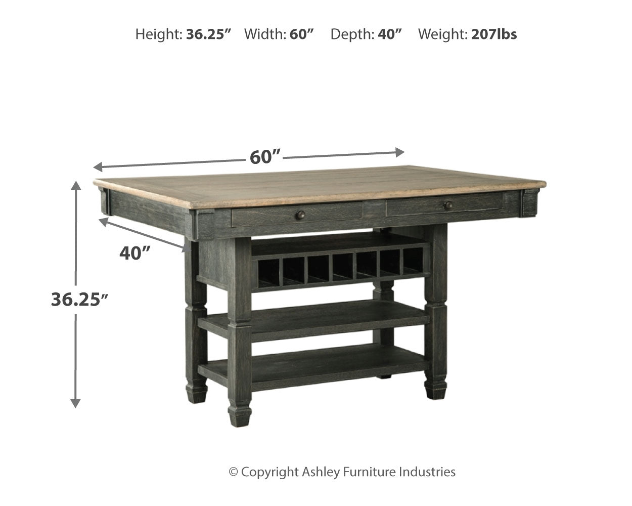 Tyler Creek /Grayish Brown Counter Height Dining Table and 4 Barstools, Black