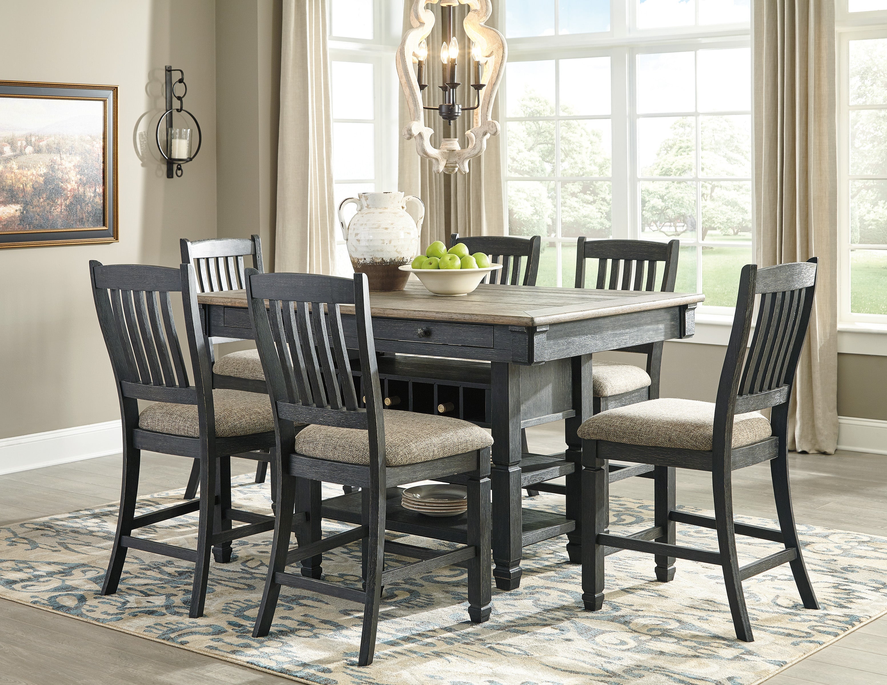Tyler Creek /Grayish Brown Counter Height Dining Table and 6 Barstools, Black