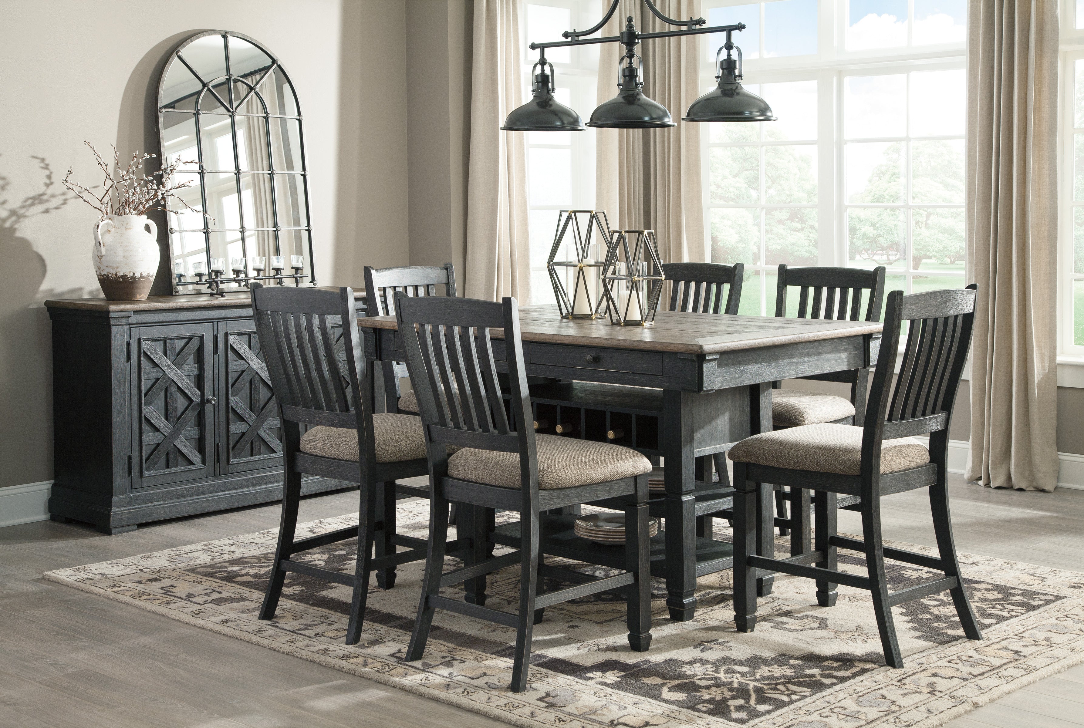 Tyler Creek /Grayish Brown Counter Height Dining Table and 6 Barstools, Black