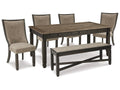 Tyler Creek Black/Grayish Brown Dining Table and 4 Chairs with Bench