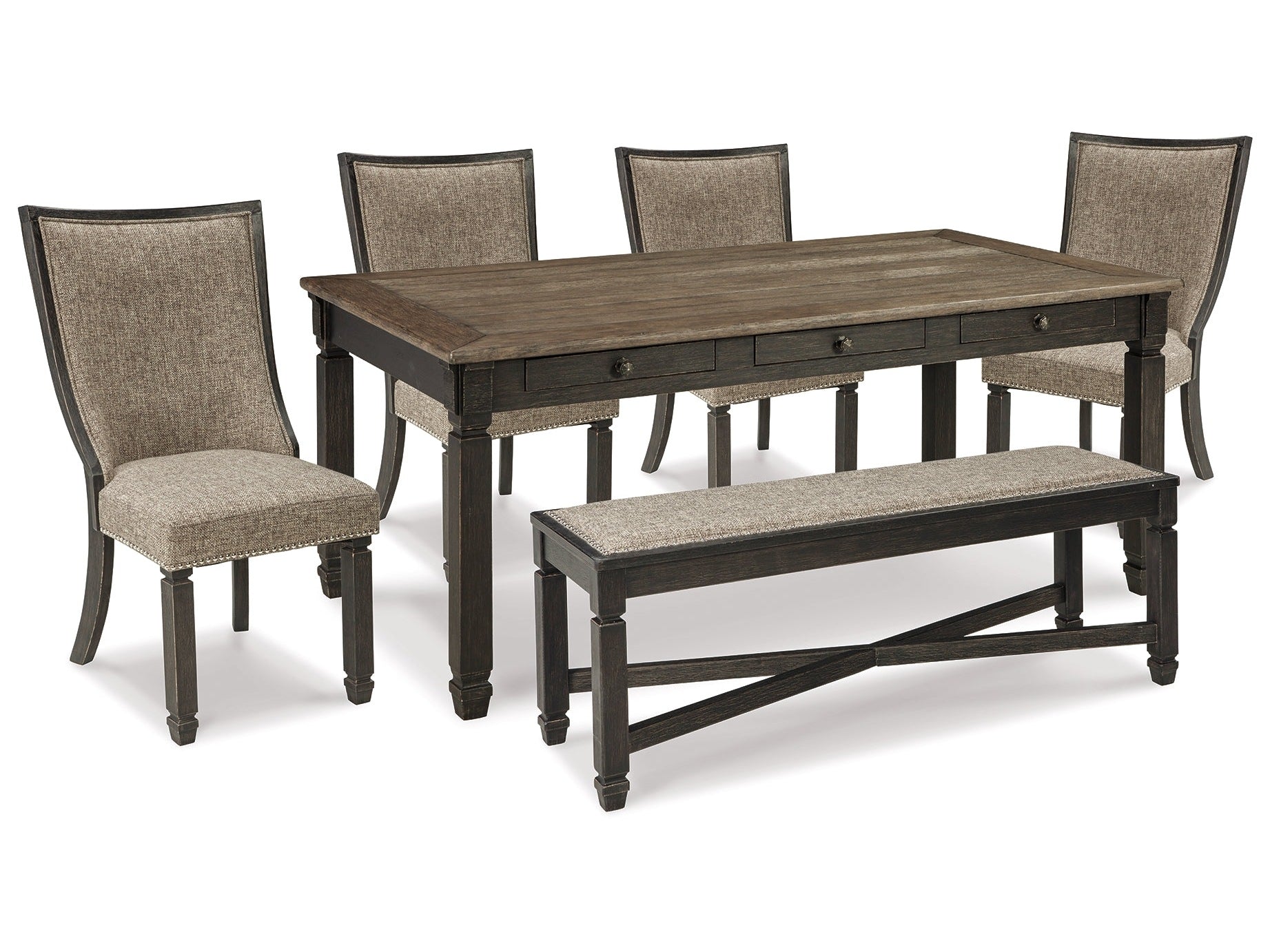Tyler Creek Black/Grayish Brown Dining Table and 4 Chairs with Bench