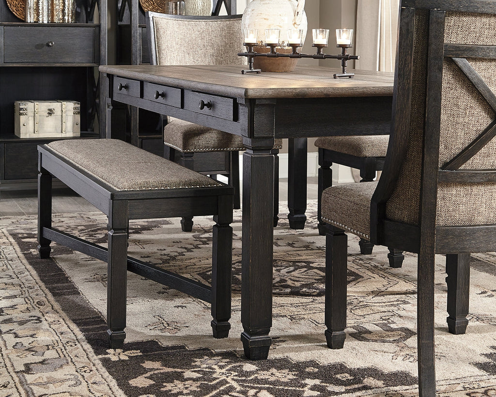 Tyler Creek Black/Grayish Brown Dining Table and 4 Chairs with Bench