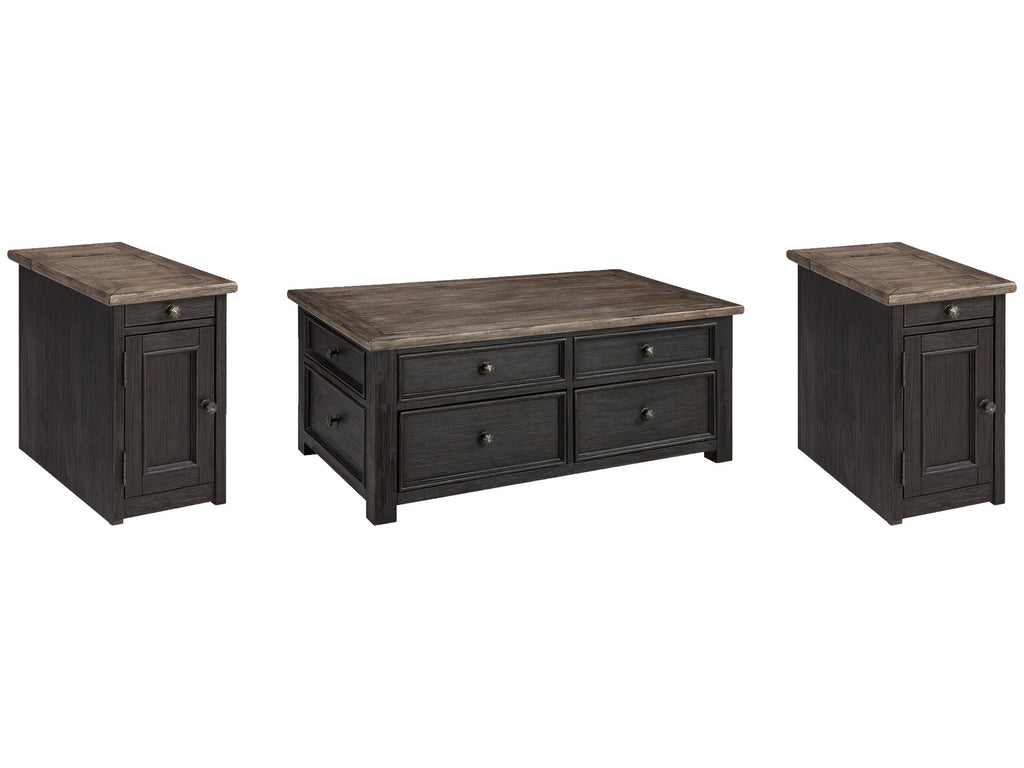 Tyler Creek Grayish /Black Coffee Table and 2 Chairside End Tables, Brown