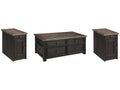Tyler Creek Grayish /Black Coffee Table and 2 Chairside End Tables, Brown