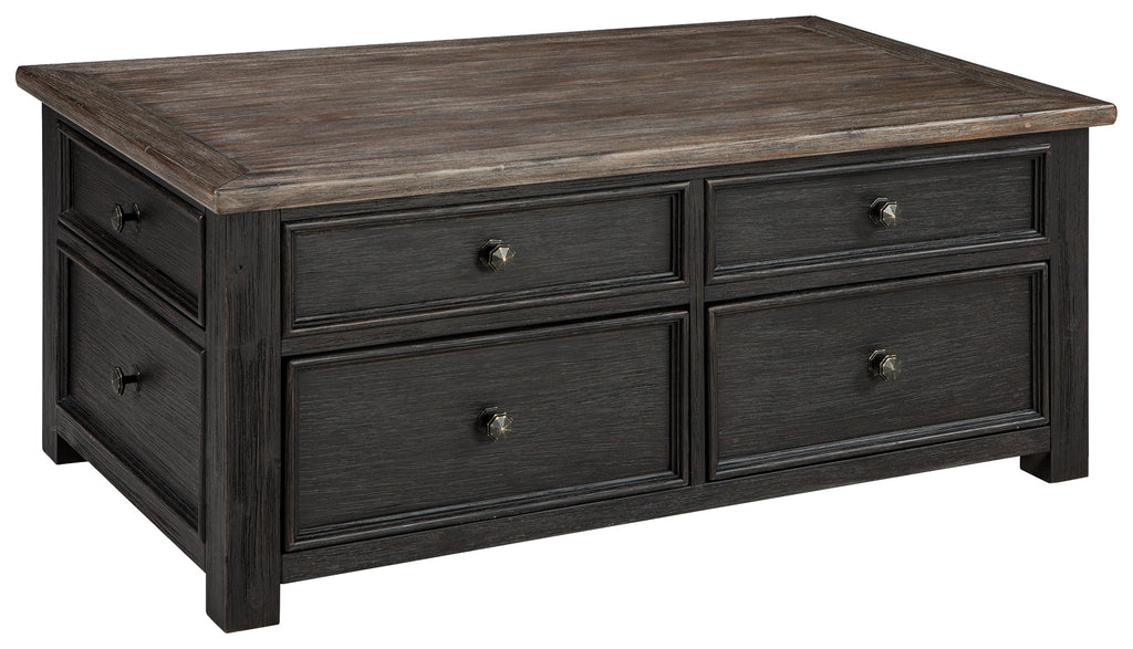Tyler Creek Grayish /Black Coffee Table and 2 Chairside End Tables, Brown