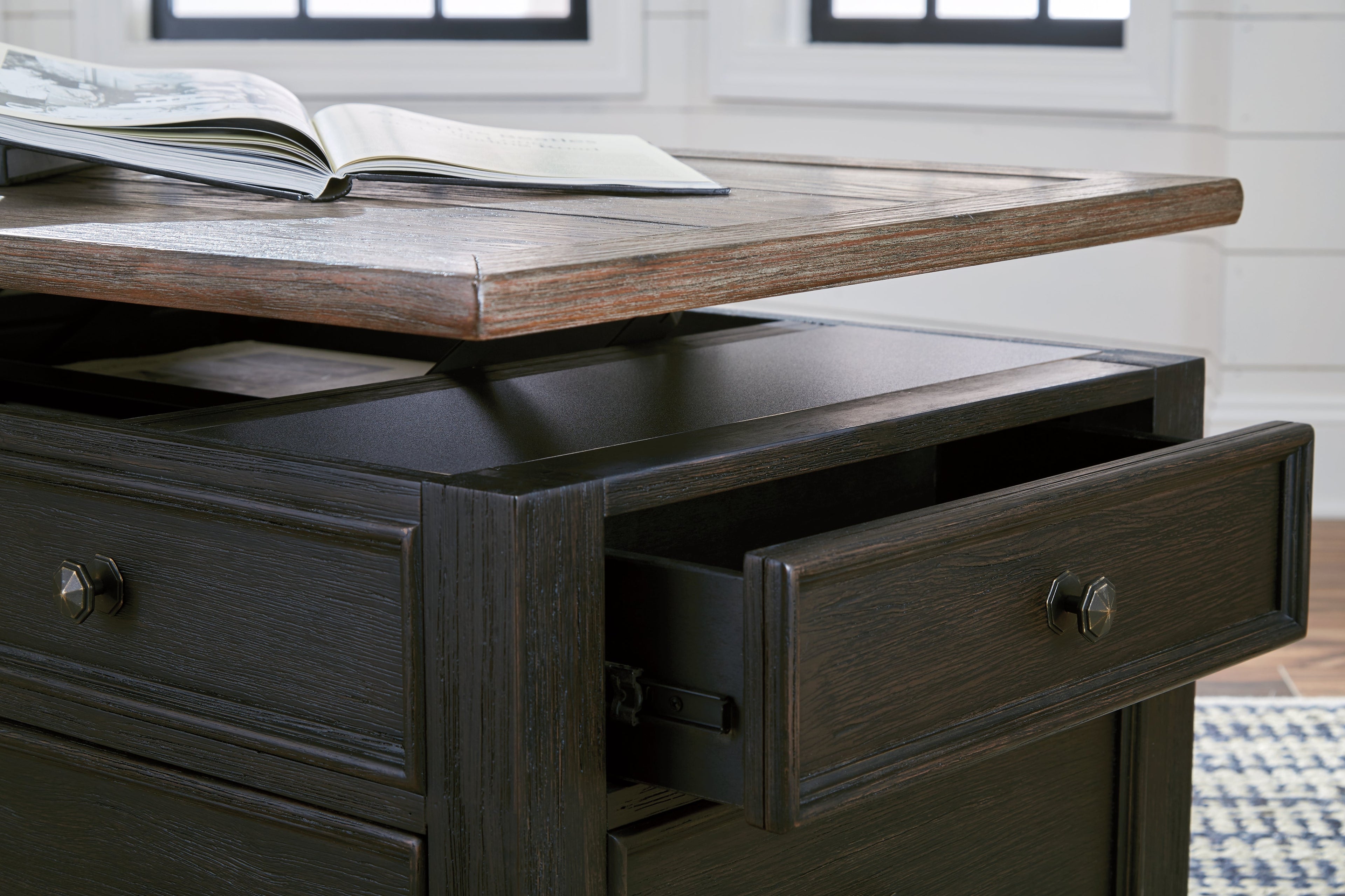 Tyler Creek Grayish /Black Coffee Table and 2 Chairside End Tables, Brown