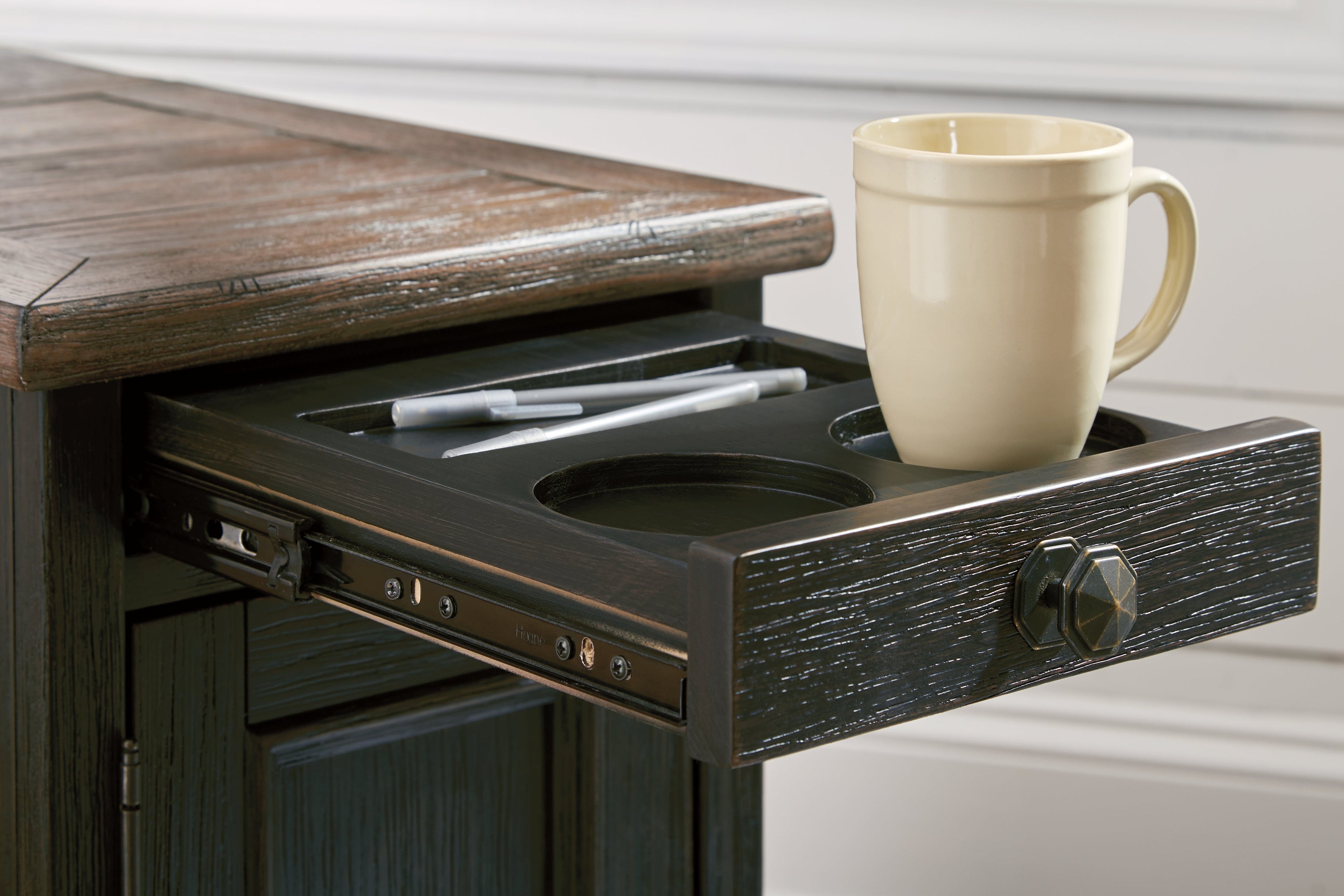 Tyler Creek Grayish /Black Coffee Table and 2 Chairside End Tables, Brown
