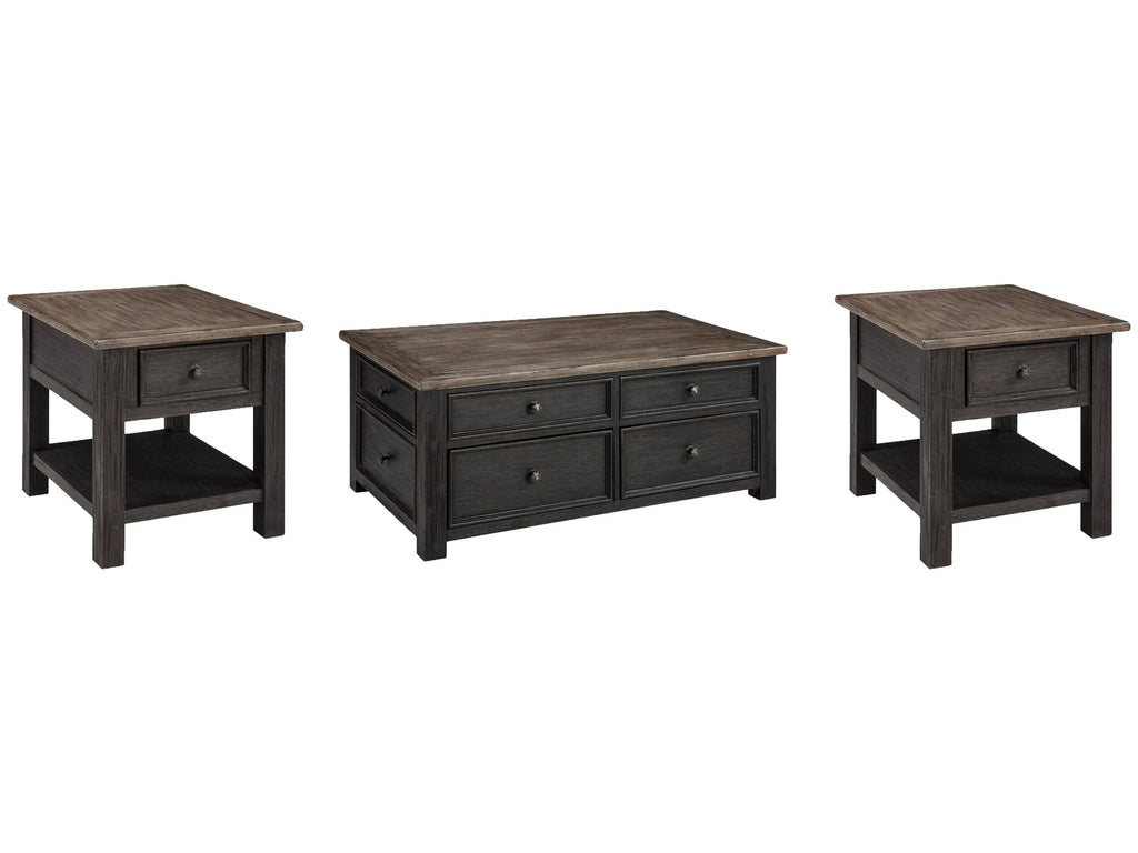 Tyler Creek Grayish Brown/Black Coffee Table and 2 End Tables