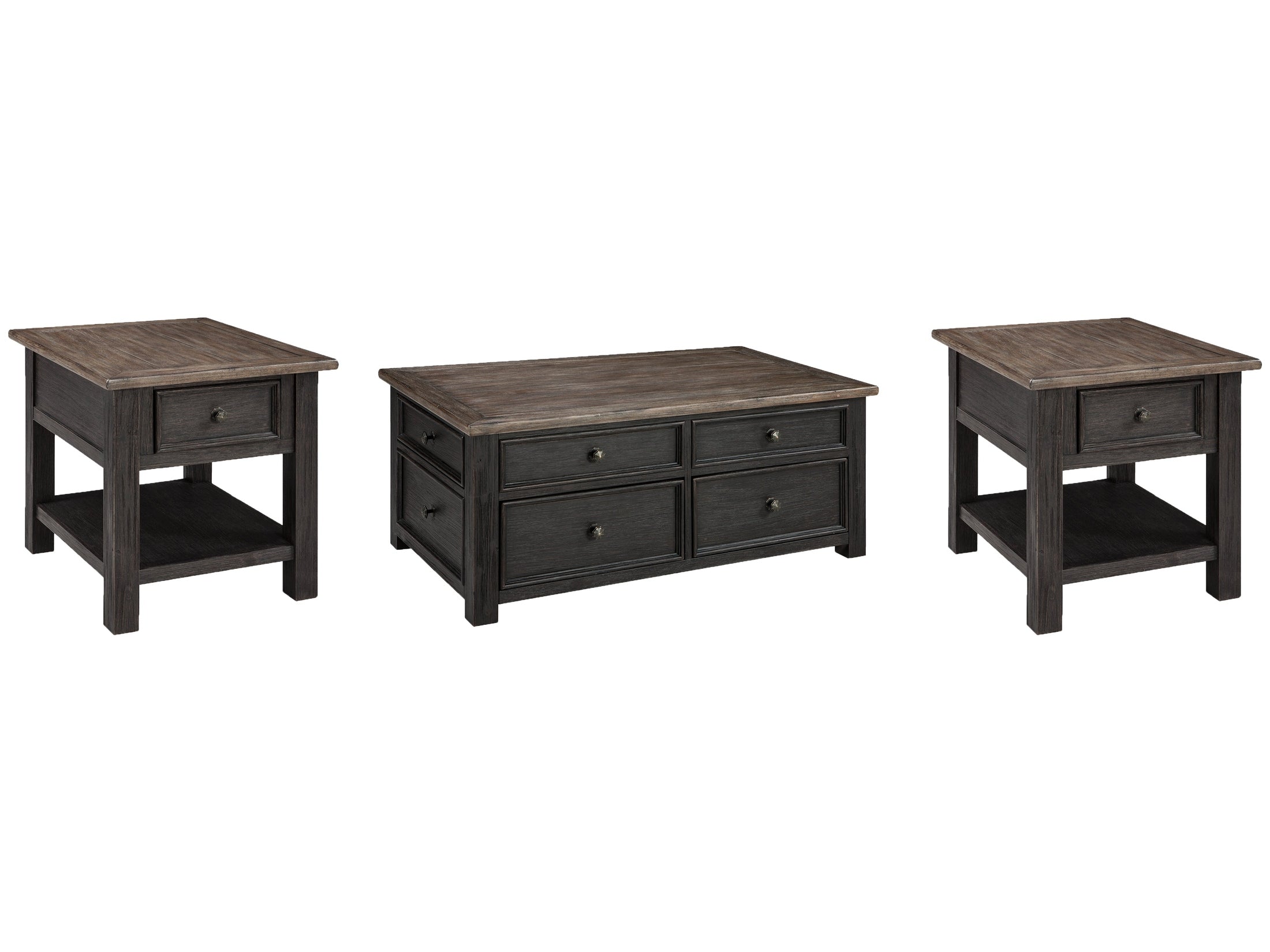 Tyler Creek Grayish Brown/Black Coffee Table and 2 End Tables