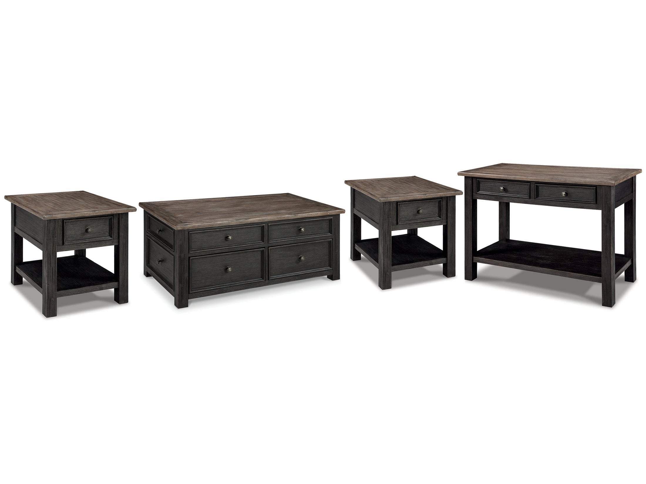 Tyler Creek Grayish /Black Coffee Table and 2 End Tables, Brown
