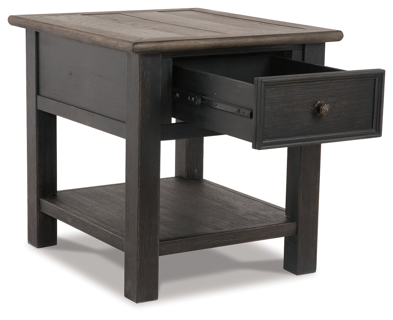 Tyler Creek Grayish /Black Coffee Table and 2 End Tables, Brown