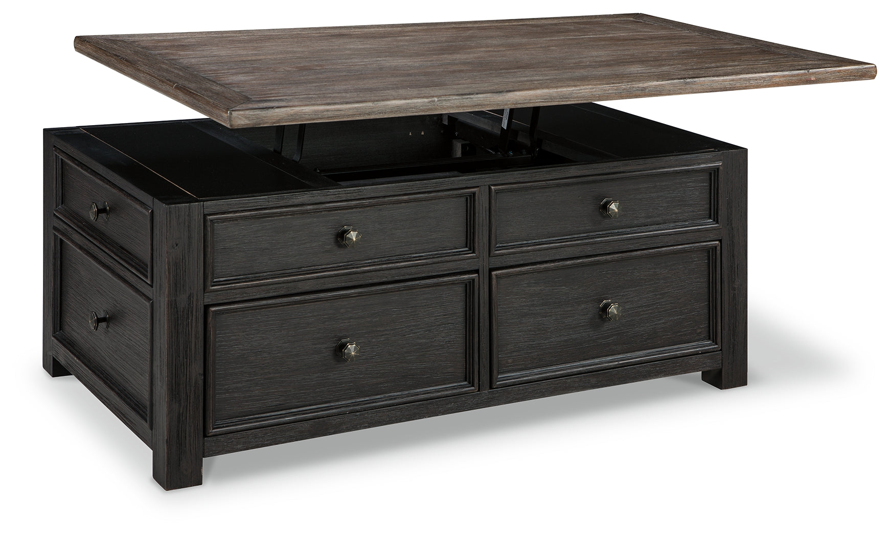 Tyler Creek Grayish /Black Coffee Table and 2 End Tables, Brown