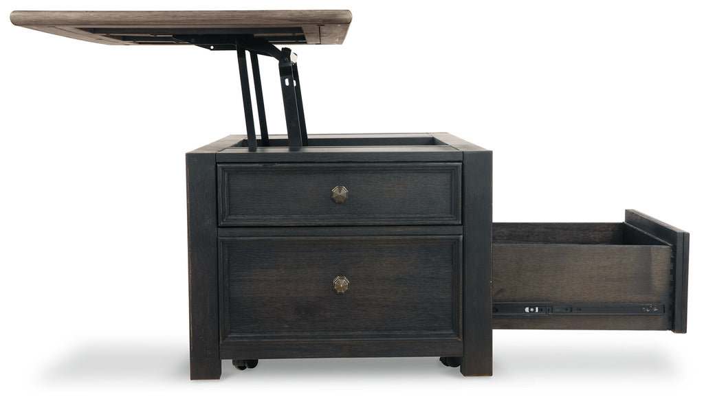 Tyler Creek Grayish /Black Coffee Table and 2 End Tables, Brown