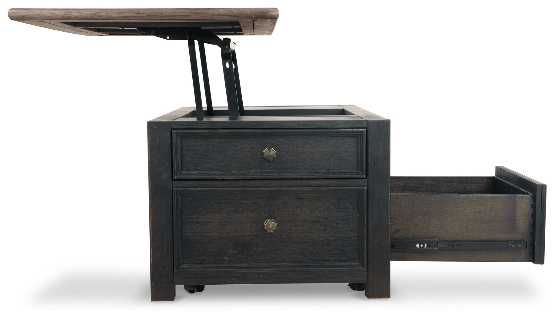 Tyler Creek Grayish /Black Coffee Table and 2 End Tables, Brown
