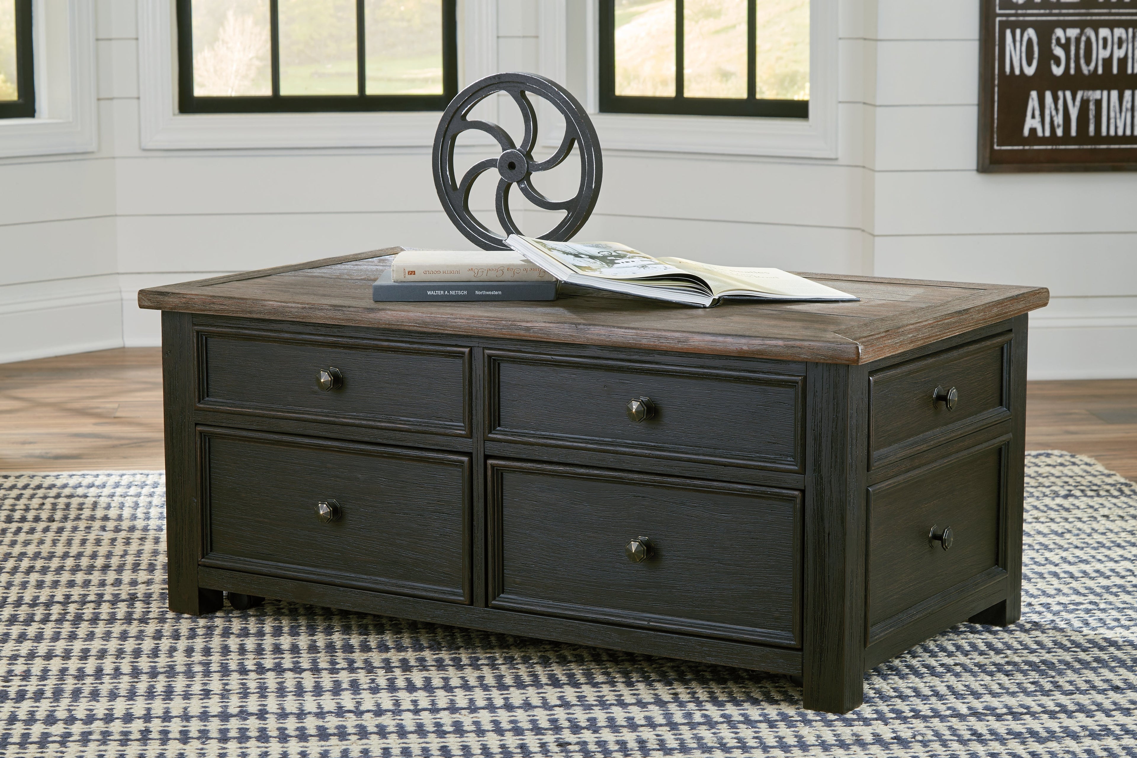 Tyler Creek Grayish /Black Coffee Table and 2 End Tables, Brown