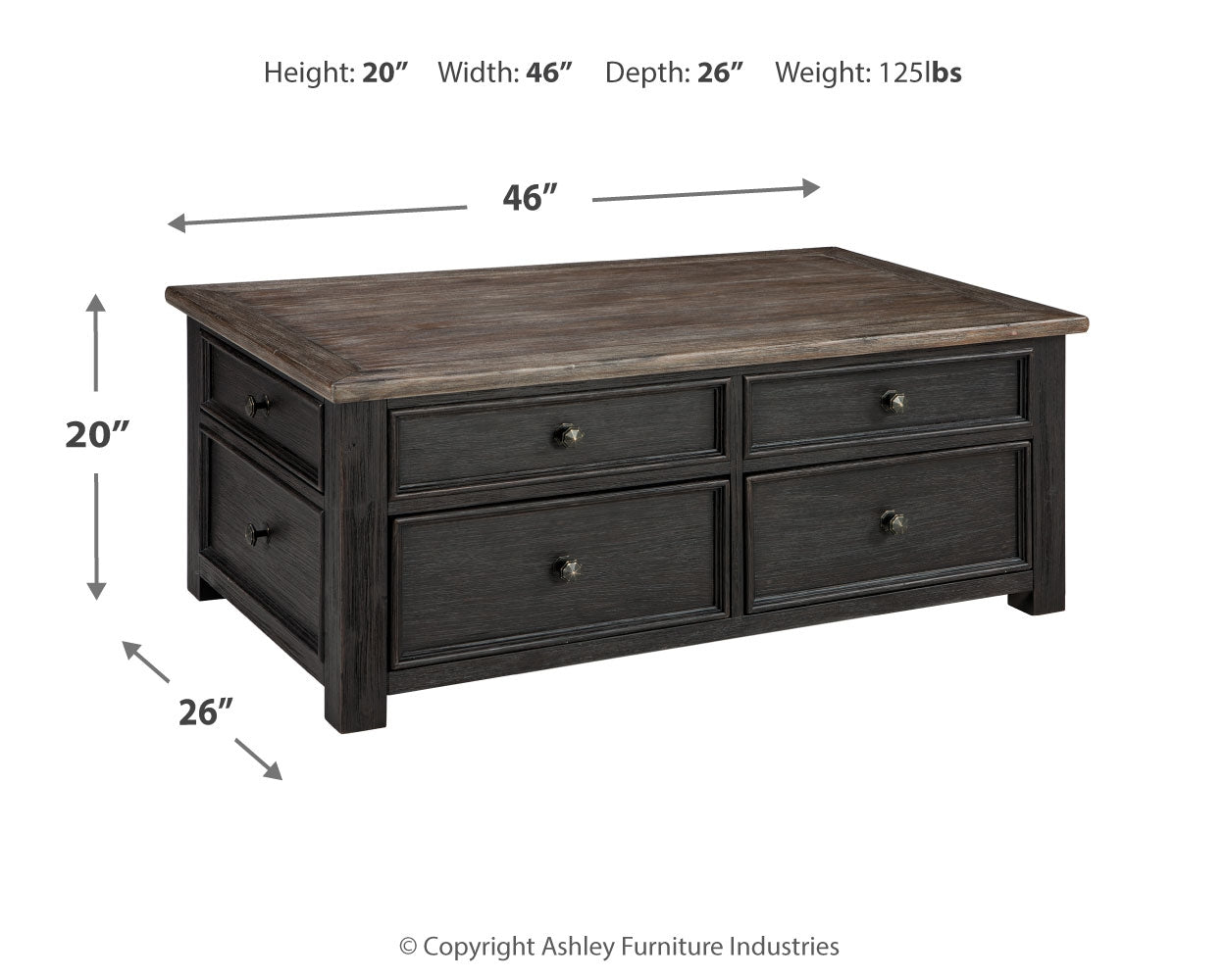 Tyler Creek Grayish Brown/Black Lift Top Coffee Table