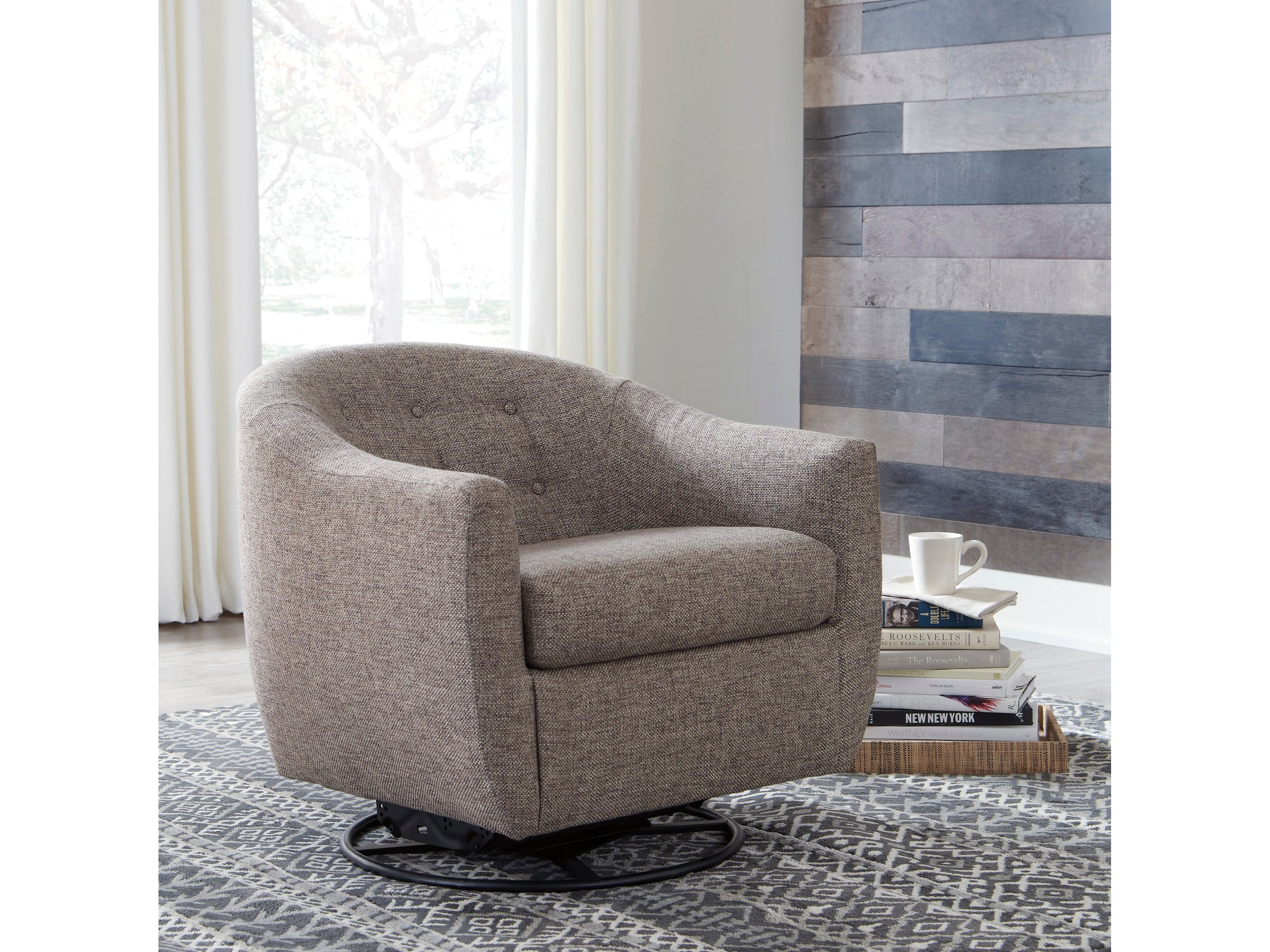 Upshur Taupe Swivel Glider Accent Chair