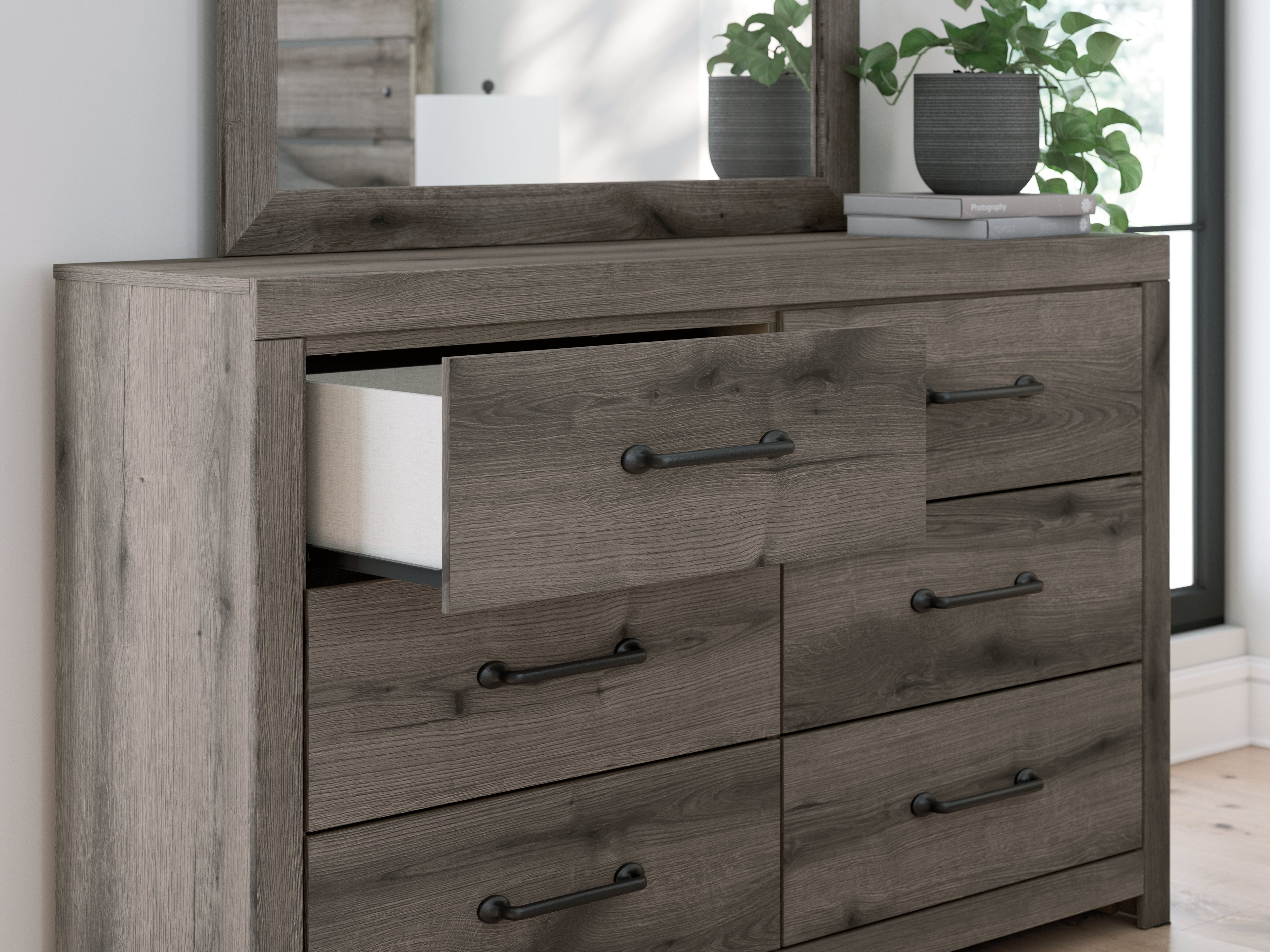 Urbanoore Brown 6 Drawer Dresser and Mirror