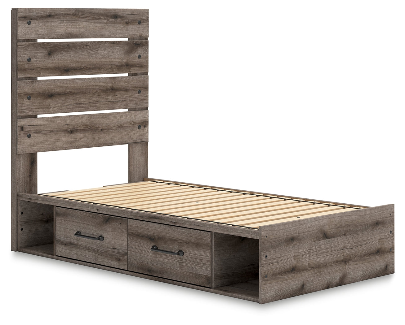 Urbanoore Brown Gray Twin Panel Youth Bed with Storage