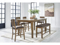 Urbinforte Light Counter Height Extension Dining Table, 4 Barstools and Bench, Brown