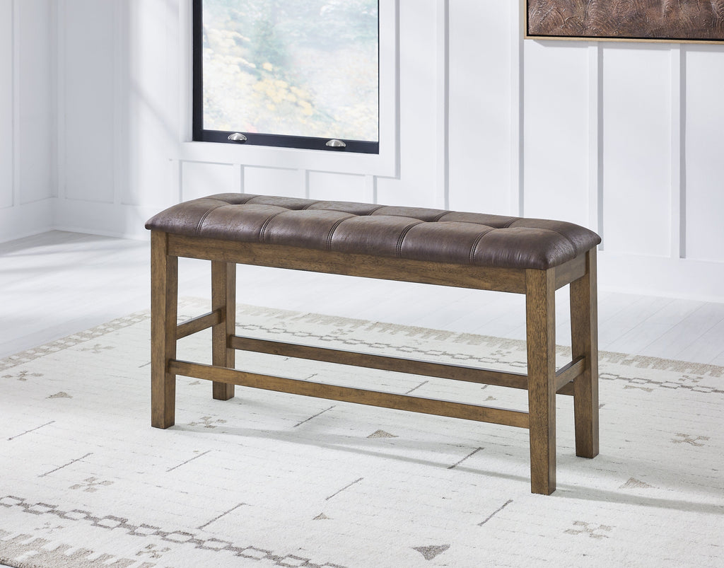 Urbinforte Light Counter Height Extension Dining Table, 4 Barstools and Bench, Brown