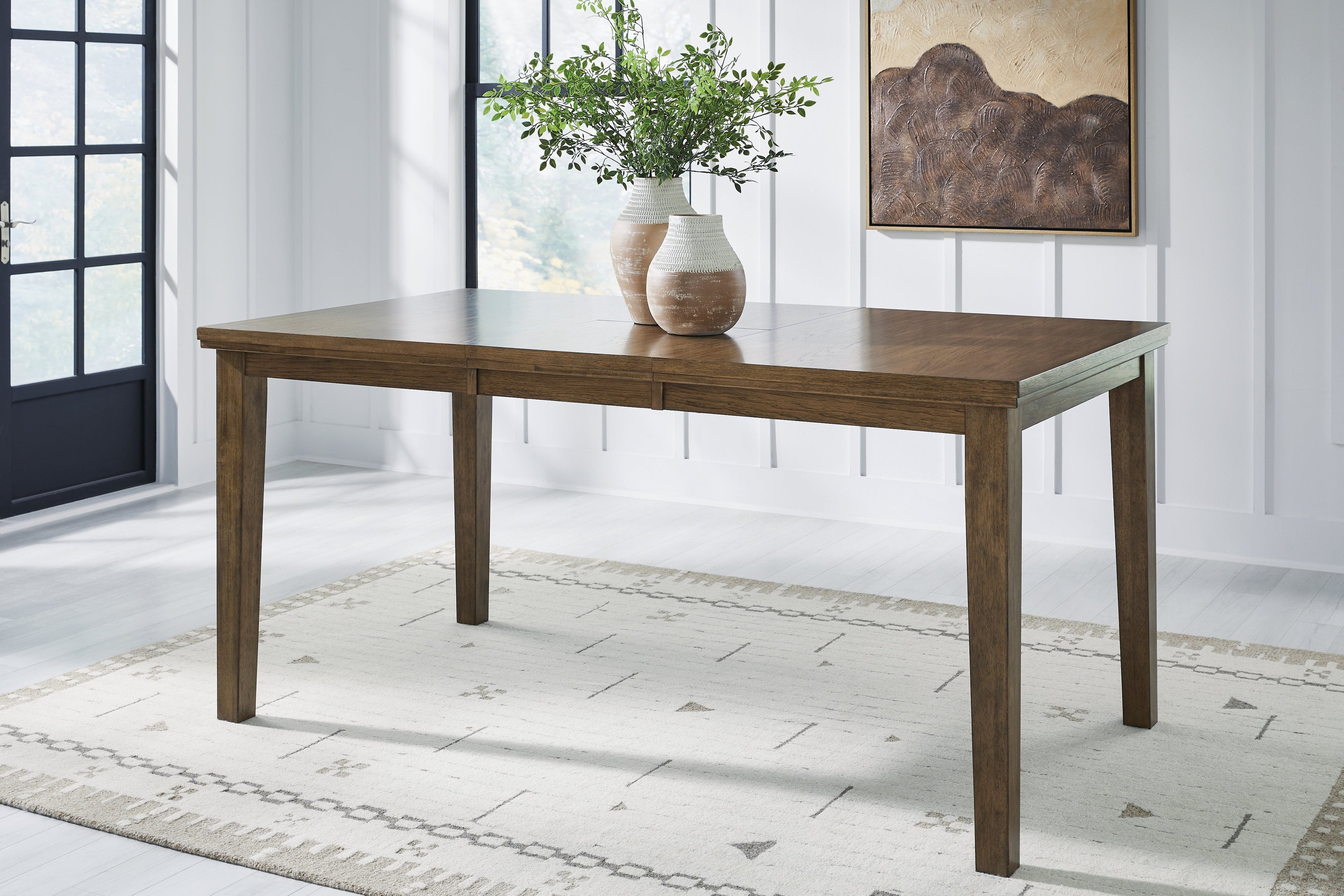 Urbinforte Light Counter Height Extension Dining Table, 4 Barstools and Bench, Brown