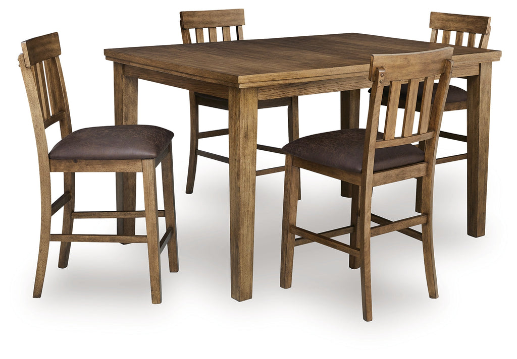 Urbinforte Light Counter Height Extension Dining Table and 4 Barstools, Brown