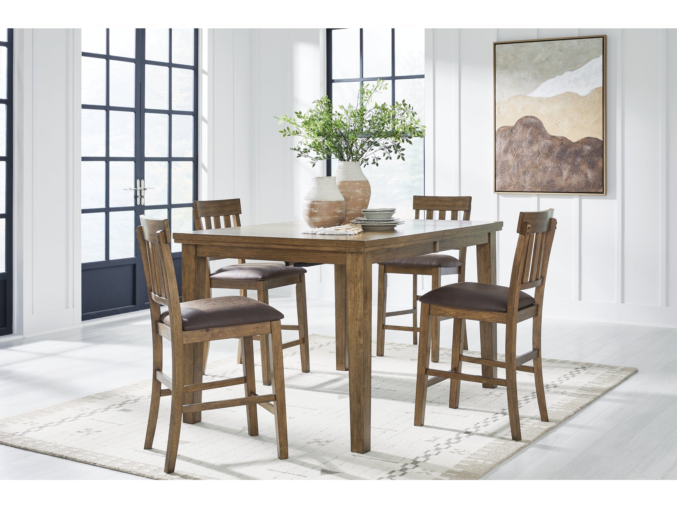 Urbinforte Light Counter Height Extension Dining Table and 4 Barstools, Brown