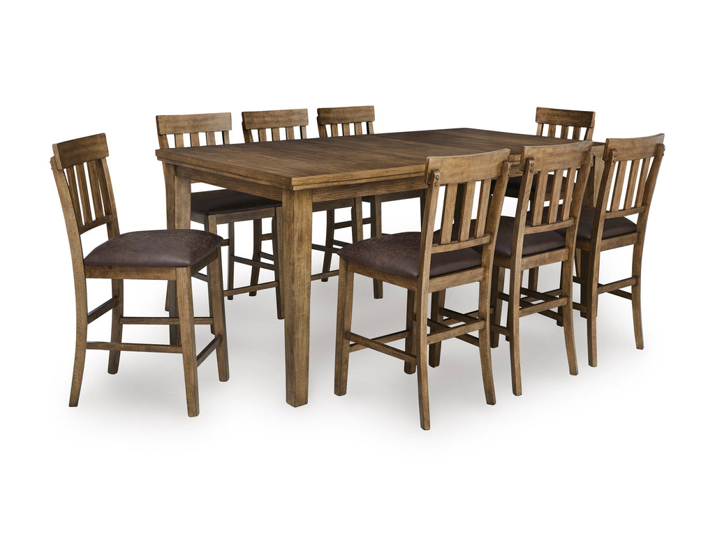 Urbinforte Light Counter Height Extension Dining Table and 8 Barstools, Brown
