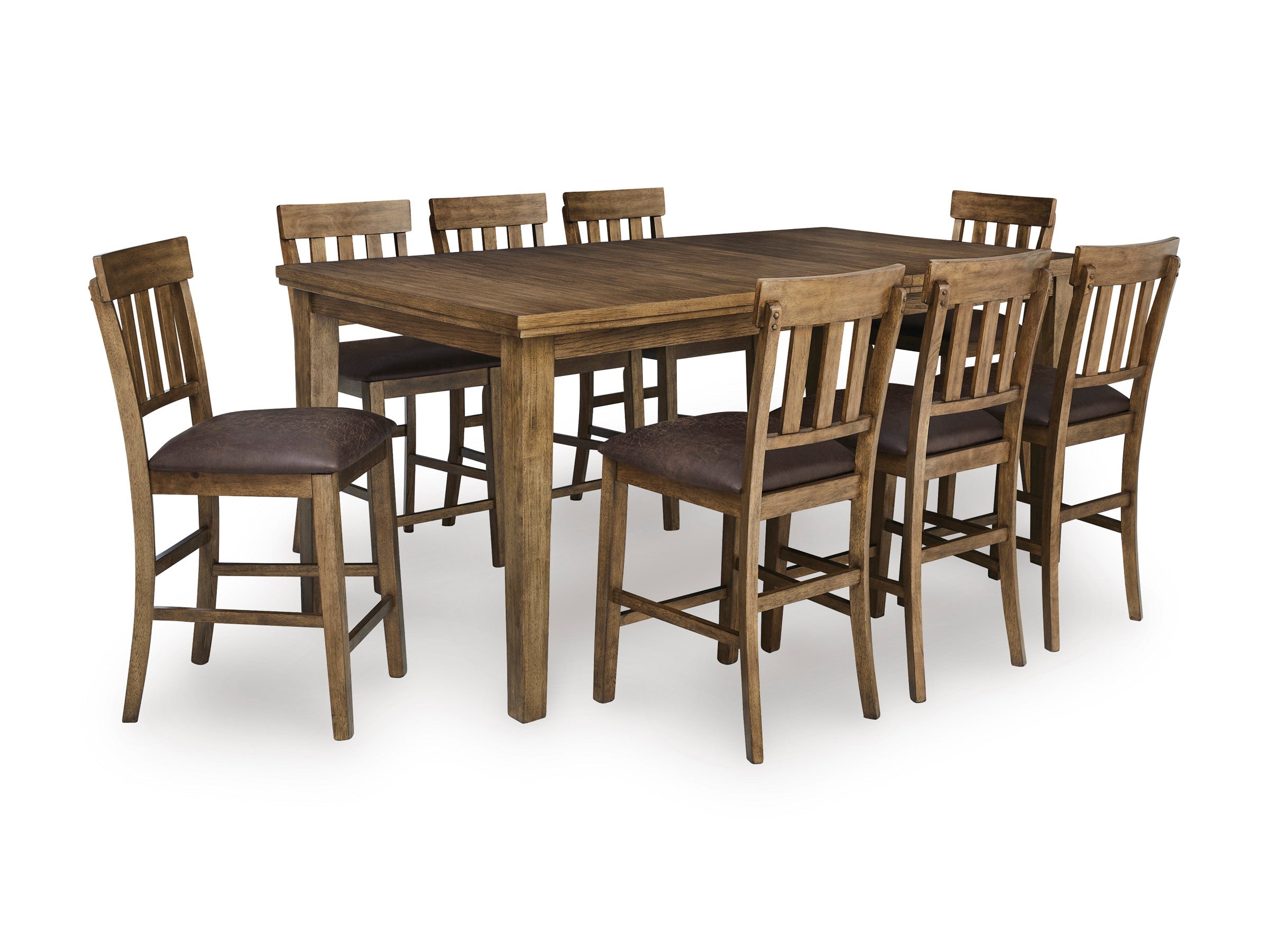 Urbinforte Light Counter Height Extension Dining Table and 8 Barstools, Brown