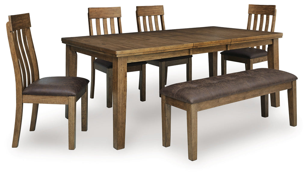 Urbinforte Light Brown Extension Dining Table, 4 Chairs and Bench