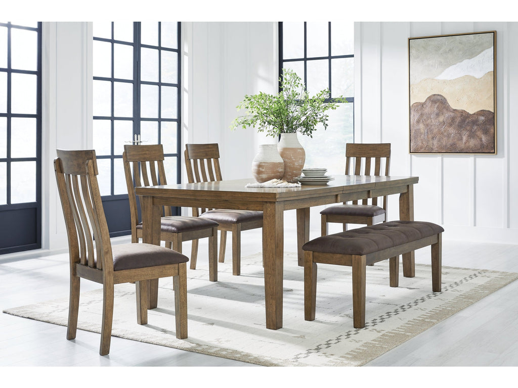 Urbinforte Light Brown Extension Dining Table, 4 Chairs and Bench