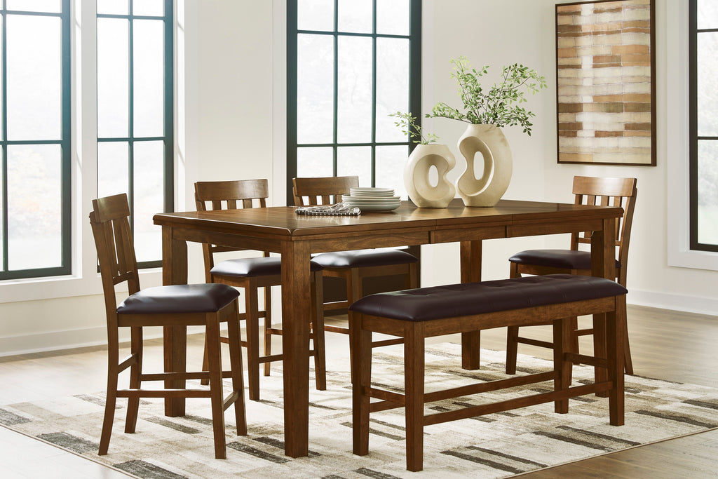 Ralene Medium Brown Counter Height Dining Table, 4 Barstools and Bench