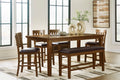 Ralene Medium Brown Counter Height Dining Table, 4 Barstools and Bench
