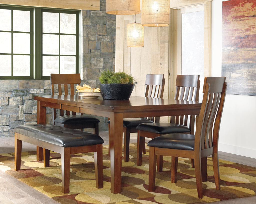 Ralene Medium Brown Dining Table and 4 Chairs and Bench