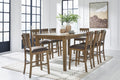 Urbinforte Light Counter Height Extension Dining Table and 8 Barstools, Brown