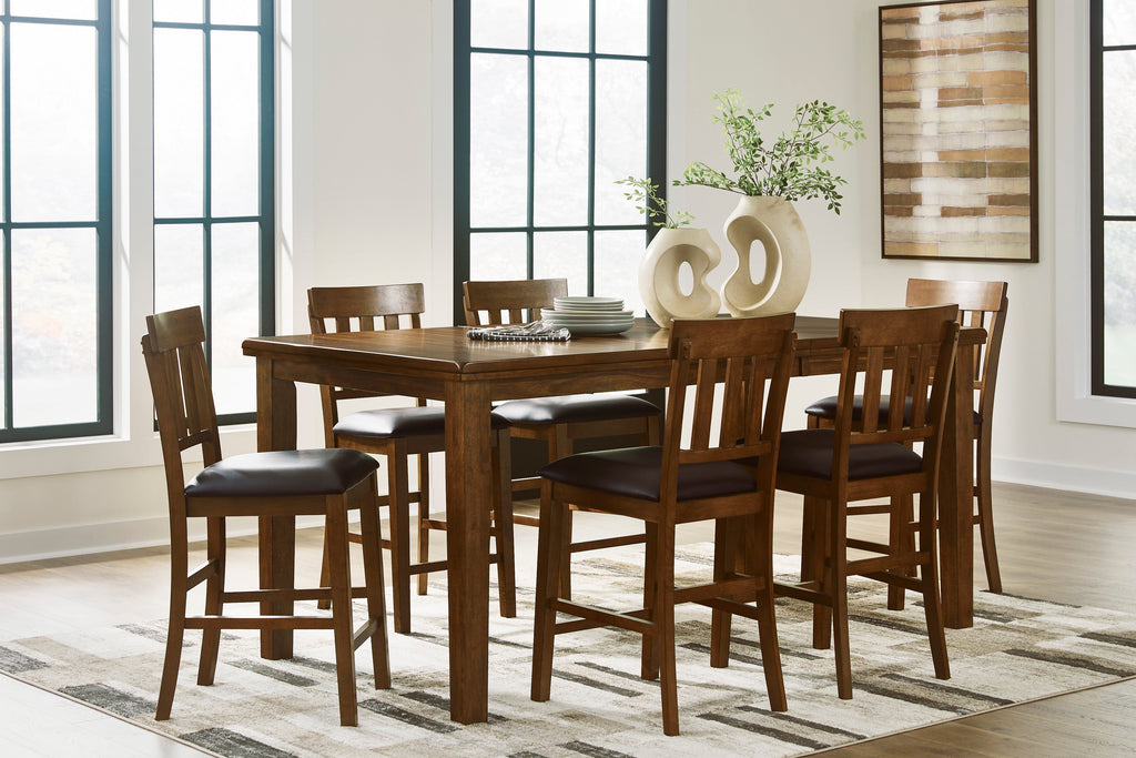Ralene Medium Brown Counter Height Dining Table and 6 Barstools