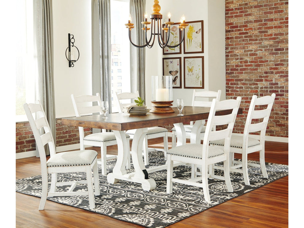 Valebeck Beige/White Dining Table and 6 Chairs