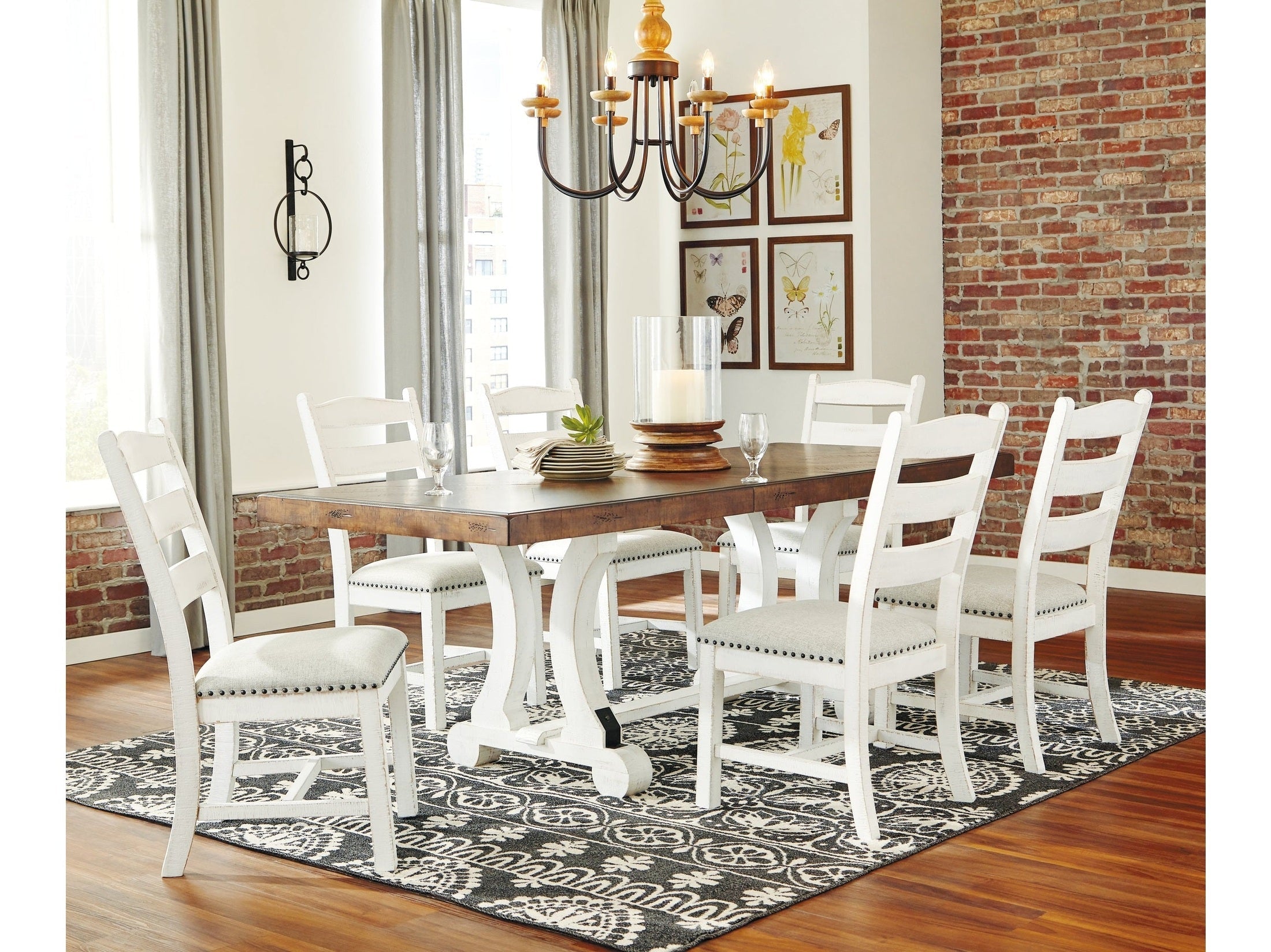 Valebeck Beige/White Dining Table and 6 Chairs
