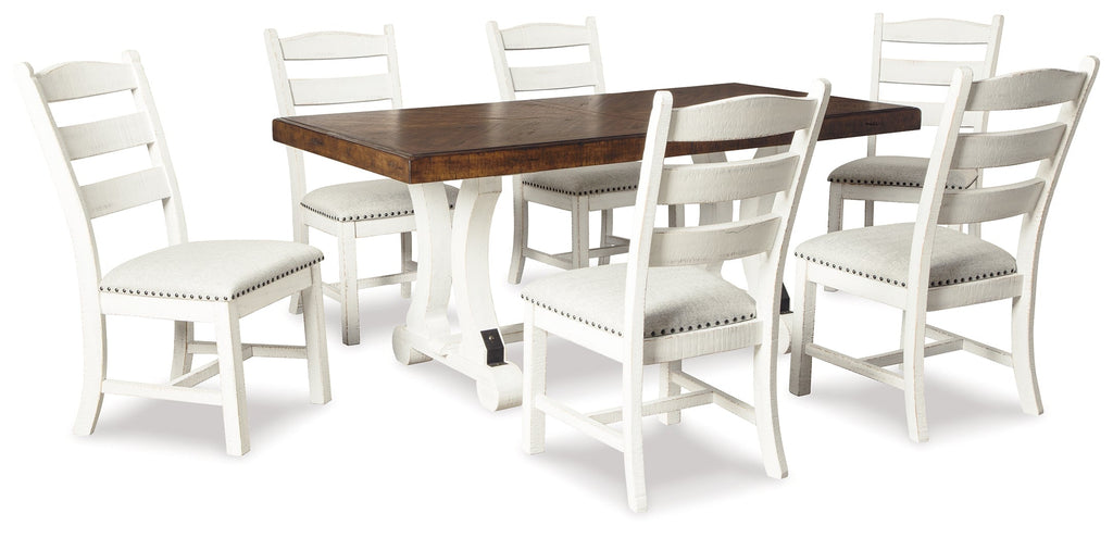 Valebeck Beige/White Dining Table and 6 Chairs