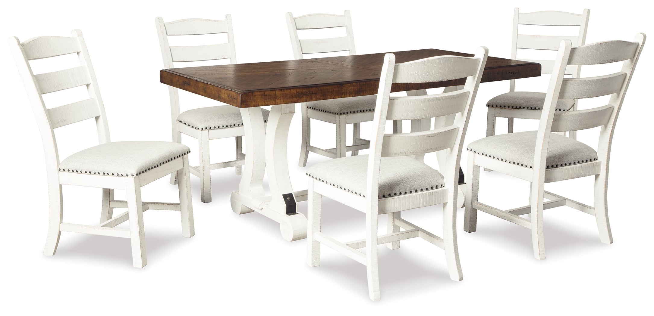 Valebeck Beige/White Dining Table and 6 Chairs
