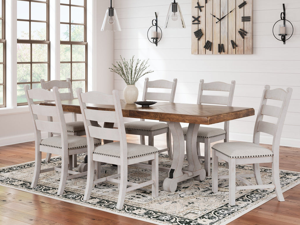 Valebeck Beige/White Dining Table and 8 Chairs