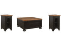 Valebeck Black/Brown Coffee Table and 2 Chairside End Tables