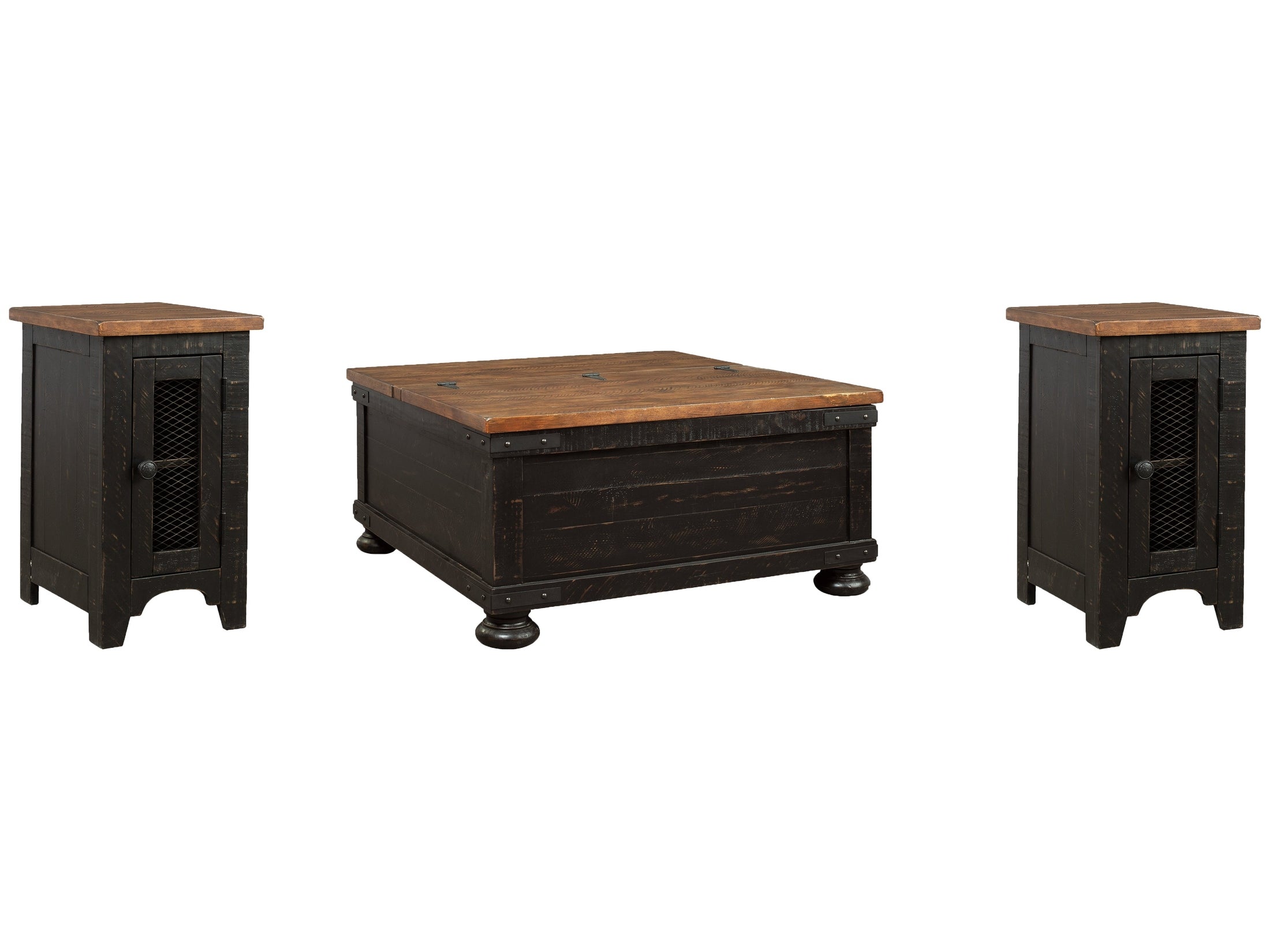 Valebeck Black/Brown Coffee Table and 2 Chairside End Tables